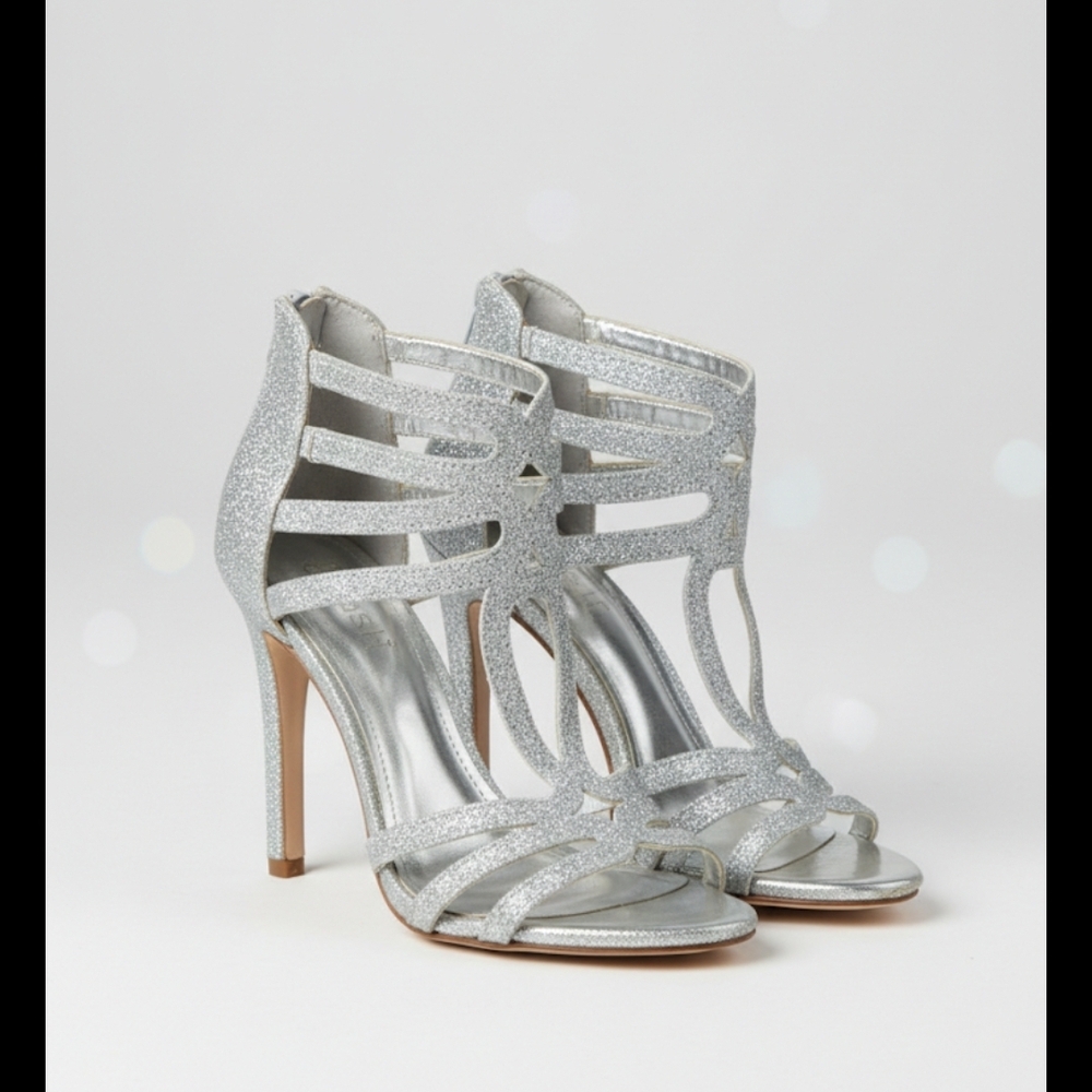 Brash Silver Strappy Heels